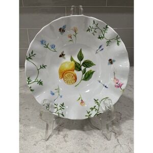 Set 4 LEMONS & BEE 8x2” Melamine Salad Bowls Shabby Chic Wavy Scalloped Floral